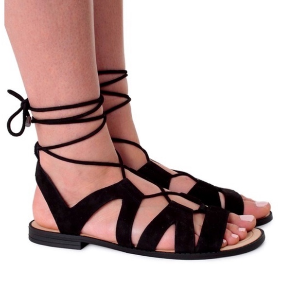 Kate Spade Black Suede Gladiator Sandals Lace Up Size 9.5 - Picture 2 of 8